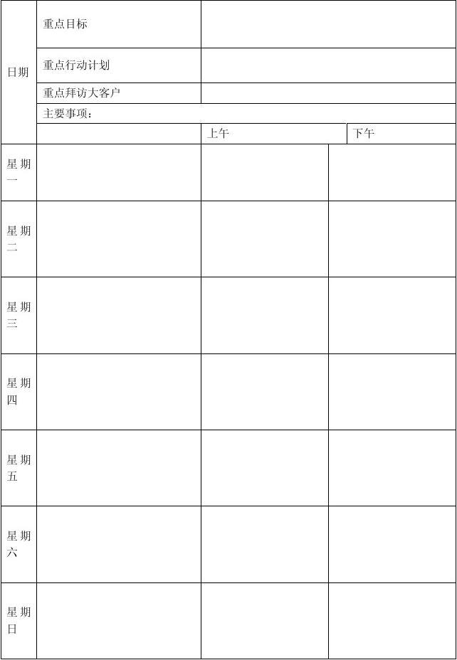 第三墙销售周工作计划表(1)