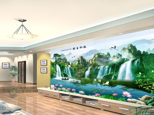 中式山水风景画流水生财背景墙壁画 第三墙效果图赏析与下载指南