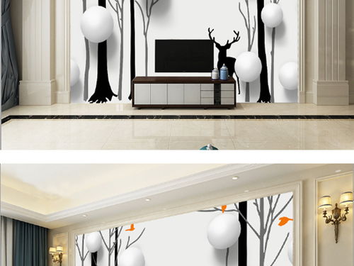 森之歌手绘树鹿电视沙发背景墙装饰壁画 效果图与下载指南