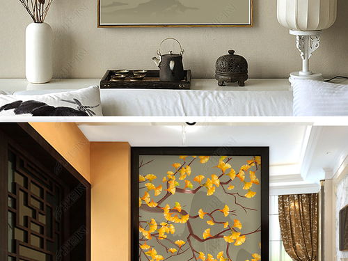 银杏手绘工笔花鸟 新中式玄关背景墙装饰画的艺术魅力